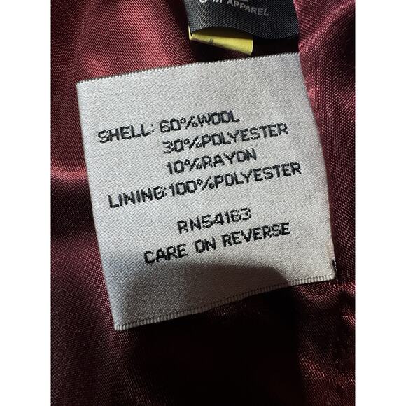 Kenneth Cole N.Y. Wool Blend Maroon Coat Classic Button Shoulder Season Size 10 - Picture 9 of 9